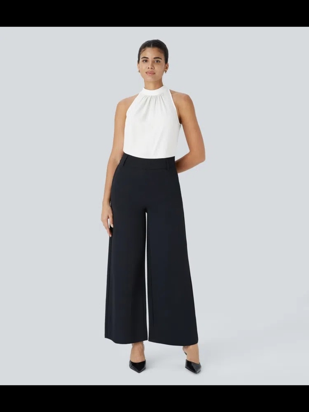 NEW Halara Keyhole Back Halter Sleeveless Curved Hem Work Blouse XS
